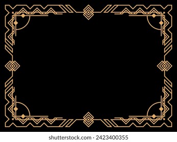 Art deco frame. Vintage linear border. Design a template for invitations, leaflets and greeting cards. Geometric golden frame. The style of the 1920s - 1930s. Vector illustration