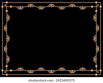 Art deco frame. Vintage linear border. Design a template for invitations, leaflets and greeting cards. Geometric golden frame. The style of the 1920s - 1930s. Vector illustration