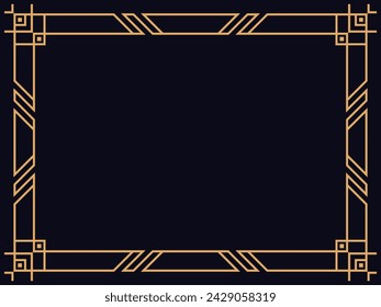 Art deco frame. Vintage linear border. Design a template for invitations, leaflets and greeting cards. Geometric golden frame. The style of the 1920s - 1930s. Vector illustration