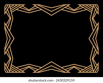 Art deco frame. Vintage linear border. Design a template for invitations, leaflets and greeting cards. Geometric golden frame. The style of the 1920s - 1930s. Vector illustration