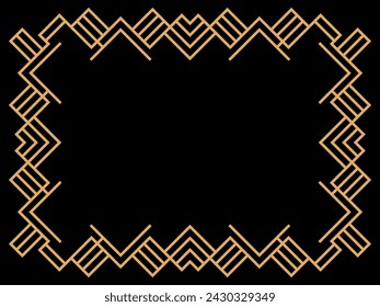 Art deco frame. Vintage linear border. Design a template for invitations, leaflets and greeting cards. Geometric golden frame. The style of the 1920s - 1930s. Vector illustration