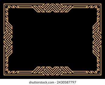 Art deco frame. Vintage linear border. Design a template for invitations, leaflets and greeting cards. Geometric golden frame. The style of the 1920s - 1930s. Vector illustration