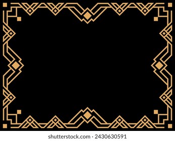 Art deco frame. Vintage linear border. Design a template for invitations, leaflets and greeting cards. Geometric golden frame. The style of the 1920s - 1930s. Vector illustration