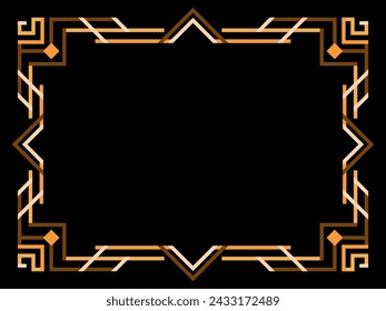 Marco Art Deco. Borde lineal antiguo. Marco geométrico en color dorado en estilo line art con espacio para texto. Diseñe una plantilla para invitación, folleto y tarjeta de felicitación. Ilustración de vector