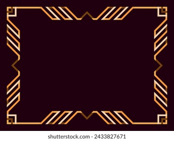 Art deco frame. Vintage linear border. Geometric frame in gold color in line art style with space for text. Design a template for invitation, leaflet and greeting card. Vector illustration