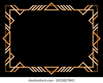 Art deco frame. Vintage linear border. Geometric frame in gold color in line art style with space for text. Design a template for invitation, leaflet and greeting card. Vector illustration
