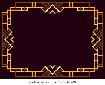 Art Deco Rahmen. Linearer Vintage-Rand. Geometrischer Rahmen in Goldfarbe im Liniengrafik-Stil mit Platz für Text. Entwerfen Sie eine Vorlage für Einladung, Broschüre und Grußkarte. Vektorgrafik