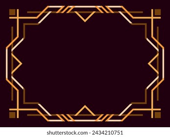 Art deco frame. Vintage linear border. Geometric frame in gold color in line art style with space for text. Design a template for invitation, leaflet and greeting card. Vector illustration