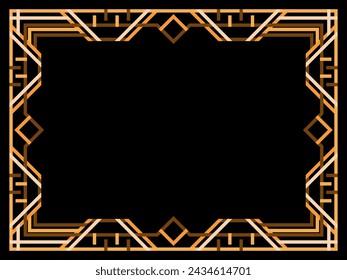 Art deco frame. Vintage linear border. Geometric frame in gold color in line art style with space for text. Design a template for invitation, leaflet and greeting card. Vector illustration