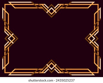 Art deco frame. Vintage linear border. Geometric frame in gold color in line art style with space for text. Design a template for invitation, leaflet and greeting card. Vector illustration