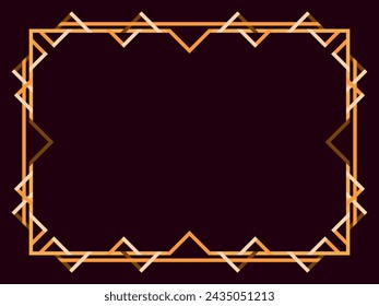 Art deco frame. Vintage linear border. Geometric frame in gold color in line art style with space for text. Design a template for invitation, leaflet and greeting card. Vector illustration