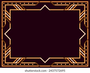 Art deco frame. Vintage linear border. Geometric frame in gold color in line art style with space for text. Design a template for invitation, leaflet and greeting card. Vector illustration