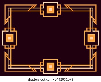 Art deco frame. Vintage linear border. Geometric frame in gold color in line art style with space for text. Design a template for invitation, leaflet and greeting card. Vector illustration
