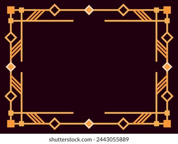 Art deco frame. Vintage linear border. Geometric frame in gold color in line art style with space for text. Design a template for invitation, leaflet and greeting card. Vector illustration