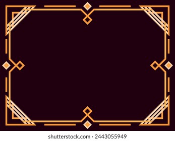 Art deco frame. Vintage linear border. Geometric frame in gold color in line art style with space for text. Design a template for invitation, leaflet and greeting card. Vector illustration