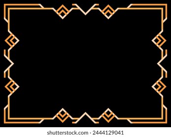 Art deco frame. Vintage linear border. Geometric frame in gold color in line art style with space for text. Design a template for invitation, leaflet and greeting card. Vector illustration