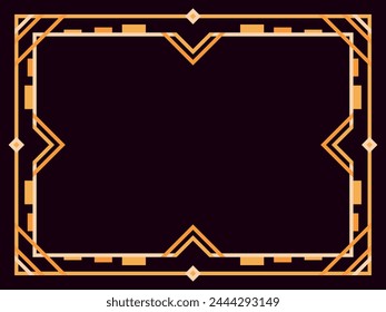 Art deco frame. Vintage linear border. Geometric frame in gold color in line art style with space for text. Design a template for invitation, leaflet and greeting card. Vector illustration