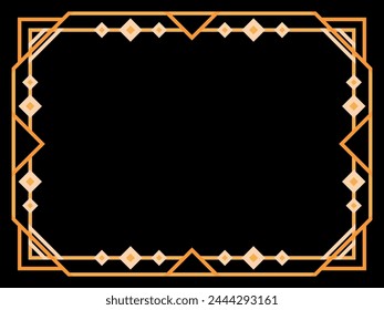 Art deco frame. Vintage linear border. Geometric frame in gold color in line art style with space for text. Design a template for invitation, leaflet and greeting card. Vector illustration