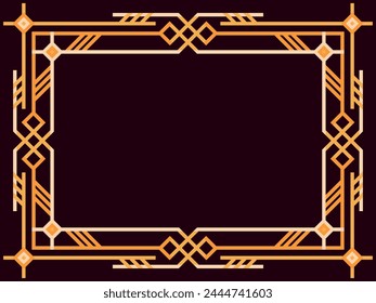 Art deco frame. Vintage linear border. Geometric frame in gold color in line art style with space for text. Design a template for invitation, leaflet and greeting card. Vector illustration
