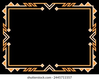 Marco Art Deco. Borde lineal de Antiguas. Marco geométrico en color dorado en estilo line art con espacio para texto. Diseñar una Plantilla para invitación, folleto y tarjeta de felicitación. Ilustración vectorial