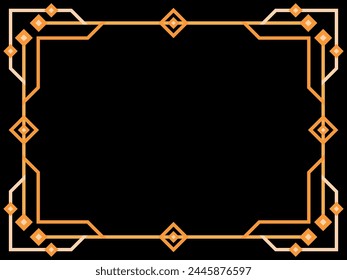 Marco Art Deco. Borde lineal de Antiguas. Marco geométrico en color dorado en estilo line art con espacio para texto. Diseñar una Plantilla para invitación, folleto y tarjeta de felicitación. Ilustración vectorial