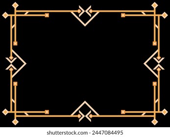 Marco Art Deco. Borde lineal de Antiguas. Marco geométrico en color dorado en estilo line art con espacio para texto. Diseñar una Plantilla para invitación, folleto y tarjeta de felicitación. Ilustración vectorial