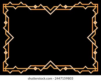 Art deco frame. Vintage linear border. Geometric frame in gold color in line art style with space for text. Design a template for invitation, leaflet and greeting card. Vector illustration