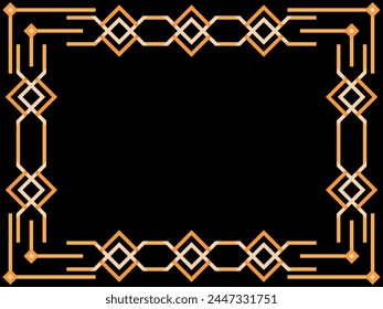 Art deco frame. Vintage linear border. Geometric frame in gold color in line art style with space for text. Design a template for invitation, leaflet and greeting card. Vector illustration