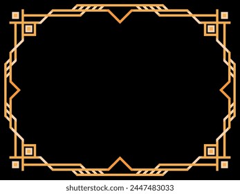 Art Deco Rahmen. Klassischer linearer Rahmen. Geometrischer Rahmen in Goldfarbe im Liniengrafik-Stil mit Platz für Text. Entwerfen Sie eine Vorlage für Einladung, Broschüre und Grußkarte. Vektorillustration