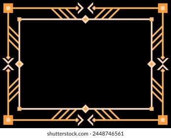 Marco Art Deco. Borde lineal de Antiguas. Marco geométrico en color dorado en estilo line art con espacio para texto. Diseñar una Plantilla para invitación, folleto y tarjeta de felicitación. Ilustración vectorial