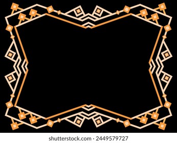 Art deco frame. Vintage linear border. Geometric frame in gold color in line art style with space for text. Design a template for invitation, leaflet and greeting card. Vector illustration