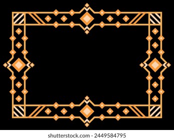 Art deco frame. Vintage linear border. Geometric frame in gold color in line art style with space for text. Design a template for invitation, leaflet and greeting card. Vector illustration