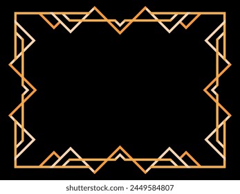 Art deco frame. Vintage linear border. Geometric frame in gold color in line art style with space for text. Design a template for invitation, leaflet and greeting card. Vector illustration
