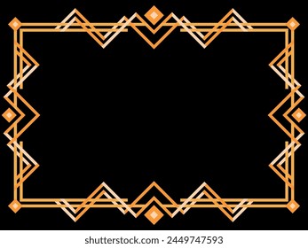 Art deco frame. Vintage linear border. Geometric frame in gold color in line art style with space for text. Design a template for invitation, leaflet and greeting card. Vector illustration