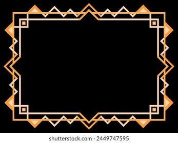 Art deco frame. Vintage linear border. Geometric frame in gold color in line art style with space for text. Design a template for invitation, leaflet and greeting card. Vector illustration