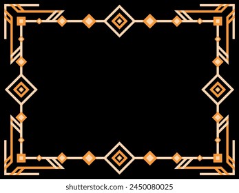 Art deco frame. Vintage linear border. Geometric frame in gold color in line art style with space for text. Design a template for invitation, leaflet and greeting card. Vector illustration