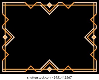 Art deco frame. Vintage linear border. Geometric frame in gold color in line art style with space for text. Design a template for invitation, leaflet and greeting card. Vector illustration