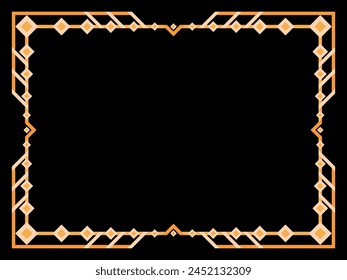 Art deco frame. Vintage linear border. Geometric frame in gold color in line art style with space for text. Design a template for invitation, leaflet and greeting card. Vector illustration
