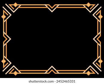 Art deco frame. Vintage linear border. Geometric frame in gold color in line art style with space for text. Design a template for invitation, leaflet and greeting card. Vector illustration