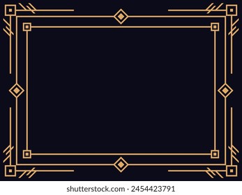 Art deco frame. Vintage linear border. Design a template for invitations, leaflets and greeting cards. Geometric golden frame. The style of the 1920s - 1930s. Vector illustration