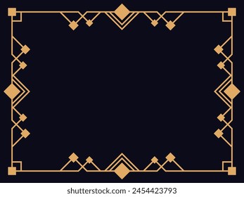 Cadre Art déco. Bordure linéaire Vintage. Concevez une template pour les invitations, les dépliants et les cartes de voeux. Cadre géométrique doré. Le style des années 1920-1930. illustration vectorielle 