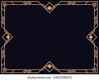 Marco Art Deco. Borde lineal de Antiguas. Diseña una Plantilla para invitaciones, folletos y tarjetas de felicitación. Marco de oro geométrico. El estilo de las décadas de 1920 y 1930. Ilustración vectorial