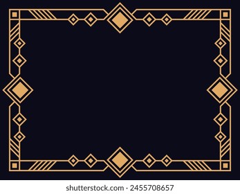 Cadre Art déco. Bordure linéaire Vintage. Concevez une template pour les invitations, les dépliants et les cartes de voeux. Cadre géométrique doré. Le style des années 1920-1930. illustration vectorielle 