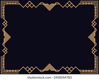 Art deco frame. Vintage linear border. Design a template for invitations, leaflets and greeting cards. Geometric golden frame. The style of the 1920s - 1930s. Vector illustration