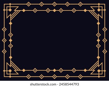 Art deco frame. Vintage linear border. Design a template for invitations, leaflets and greeting cards. Geometric golden frame. The style of the 1920s - 1930s. Vector illustration