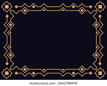 Art deco frame. Vintage linear border. Design a template for invitations, leaflets and greeting cards. Geometric golden frame. The style of the 1920s - 1930s. Vector illustration