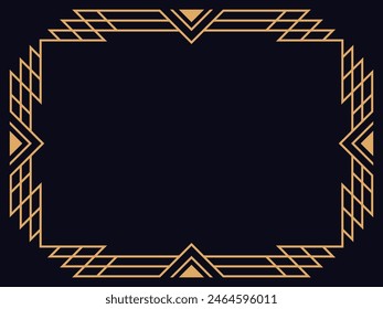 Art deco frame. Vintage linear border. Design a template for invitations, leaflets and greeting cards. Geometric golden frame. The style of the 1920s - 1930s. Vector illustration