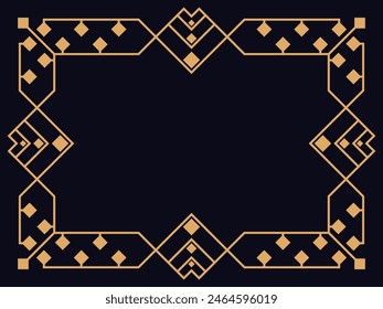 Art deco frame. Vintage linear border. Design a template for invitations, leaflets and greeting cards. Geometric golden frame. The style of the 1920s - 1930s. Vector illustration