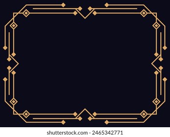 Art deco frame. Vintage linear border. Design a template for invitations, leaflets and greeting cards. Geometric golden frame. The style of the 1920s - 1930s. Vector illustration