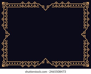 Art deco frame. Vintage linear border. Design a template for invitations, leaflets and greeting cards. Geometric golden frame. The style of the 1920s - 1930s. Vector illustration